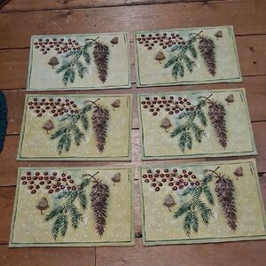 Set of 6 Beautiful Pinecone, Pine, Berries,& Acorn Reversible Placemats